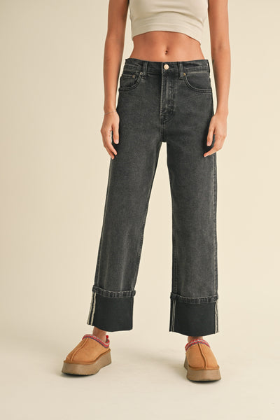CUFFED BORROM BLACK DENIM PANTS– Hippie Kids
