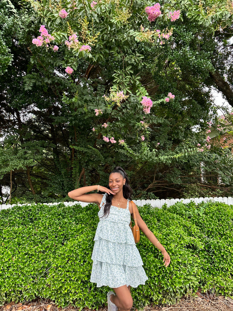 Blue floral tie dress