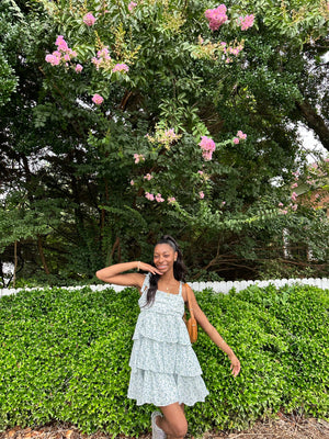 Blue floral tie dress