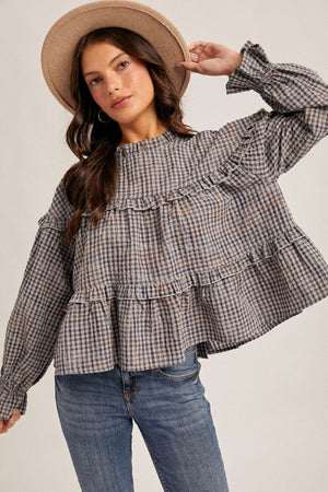 Ruffled Plaid oversized Crop Blouse