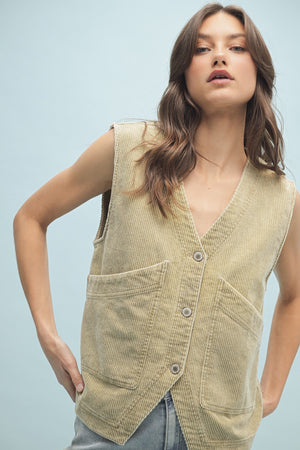 Taupe Corduroy Button-up Vest