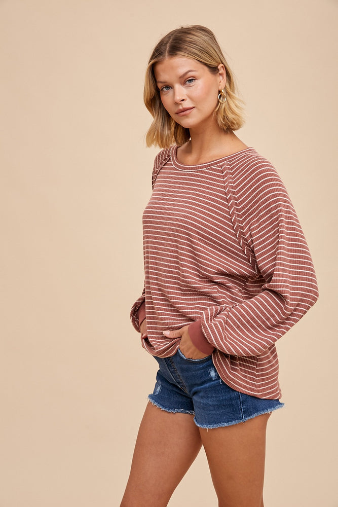 Rust RAGLAN STRIPED Top