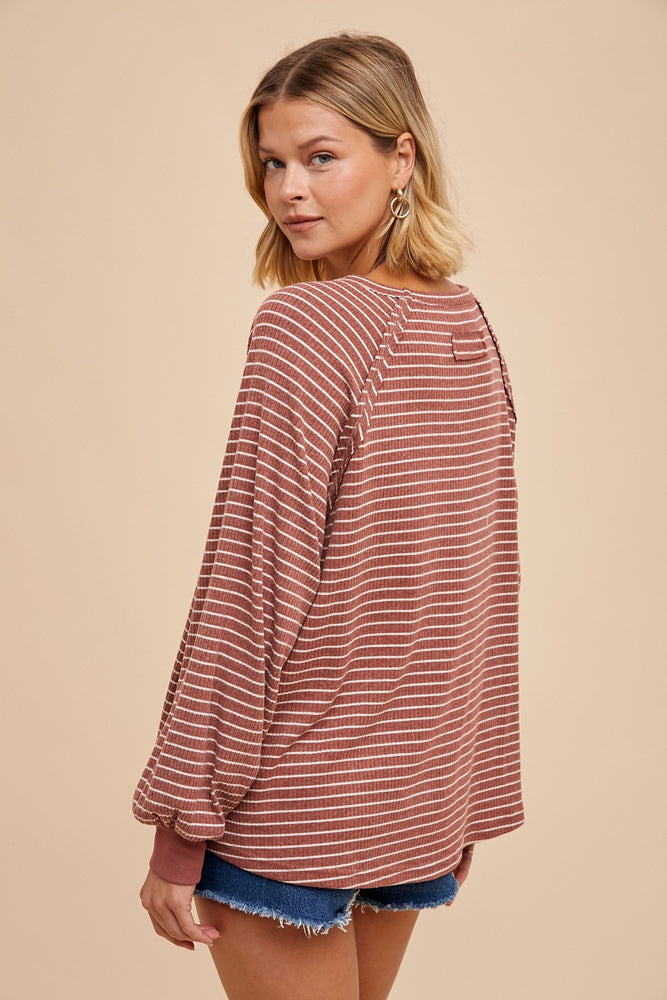 Rust RAGLAN STRIPED Top