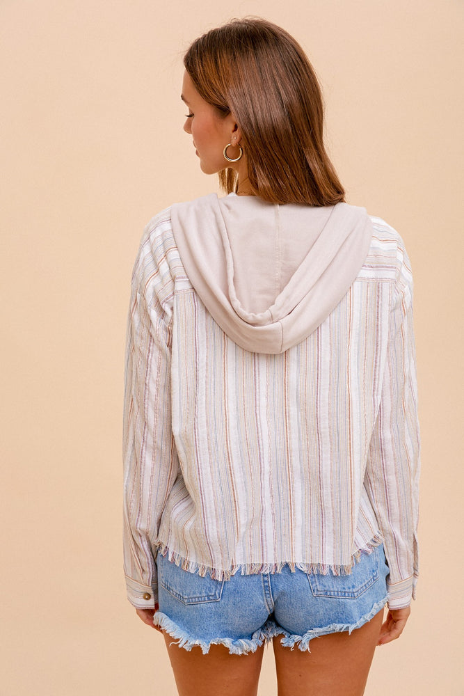 MULTI COLOR STRIPED BUTTON DOWN HOODIE SHIRTS