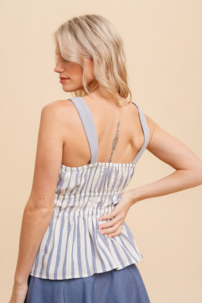 RUCHED STRIPE PEPLUM BLOUSE