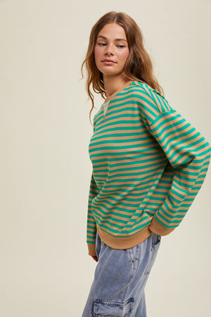 STRIPED OVERSIZED CREWNECK PULLOVER