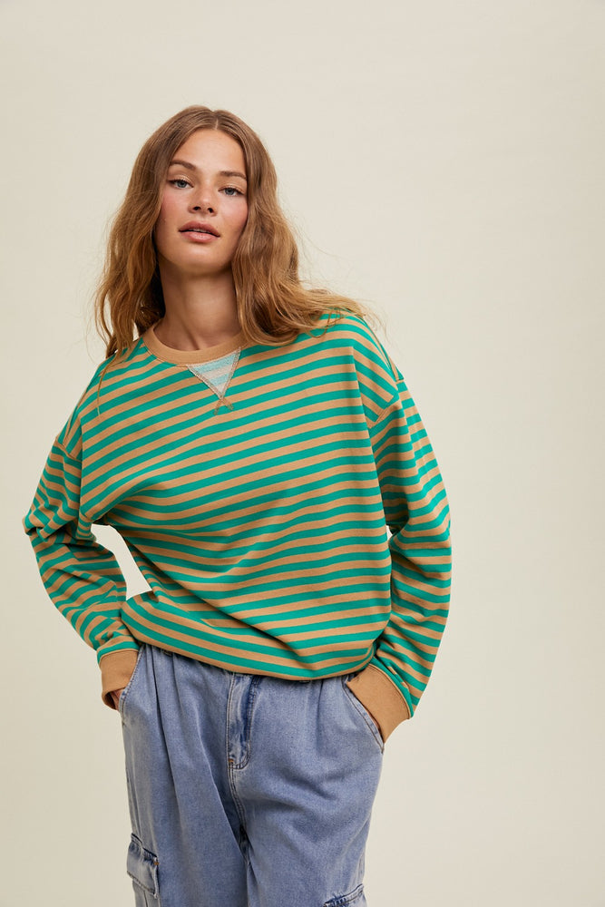 STRIPED OVERSIZED CREWNECK PULLOVER