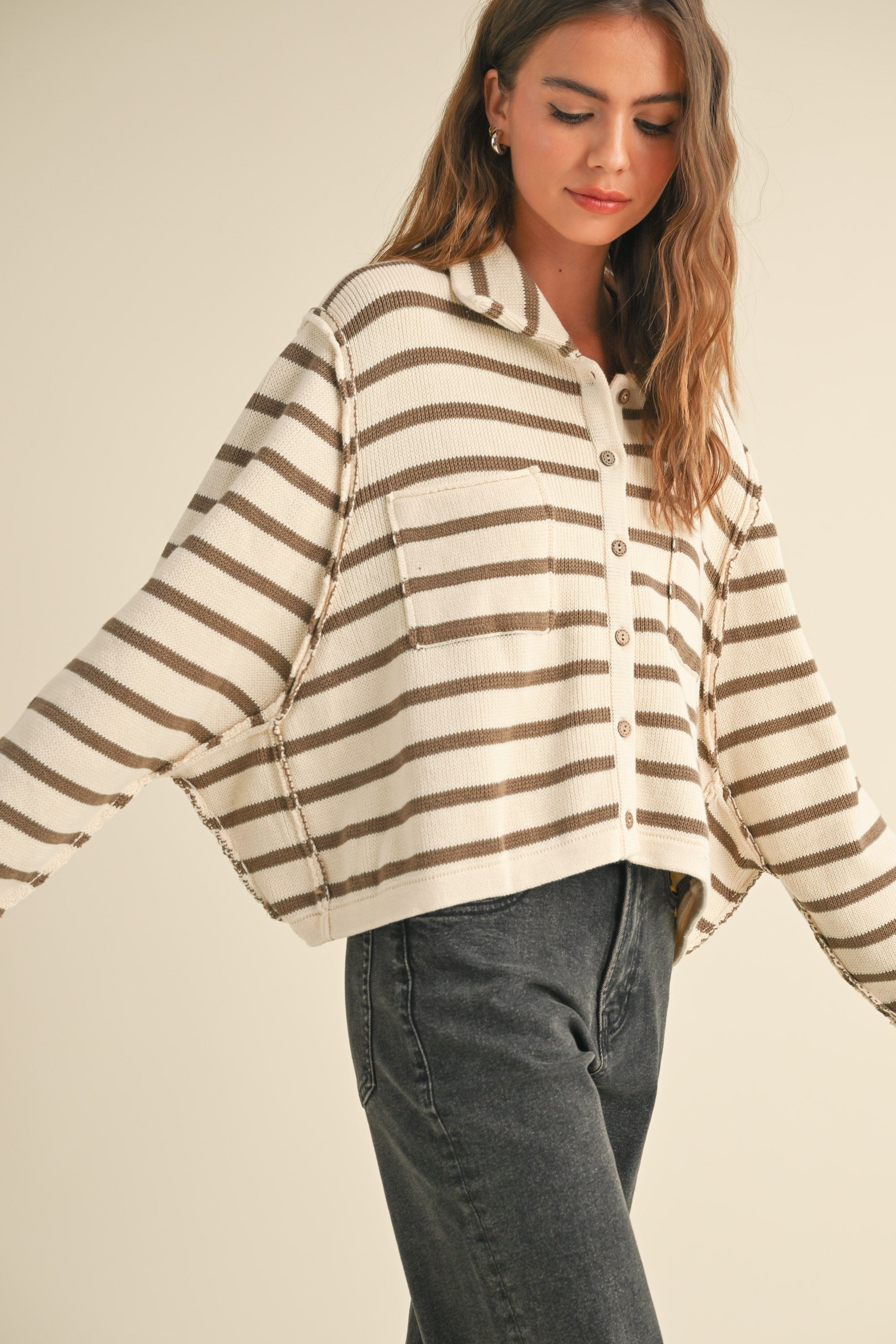 Olive Striped Cardigan– Hippie Kids