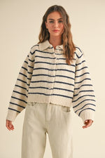 Navy Striped Cardigan