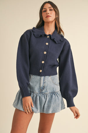 Navy Ruffled Peter Pan Collar Cardigan