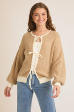 taupe and cream bow tie sweater