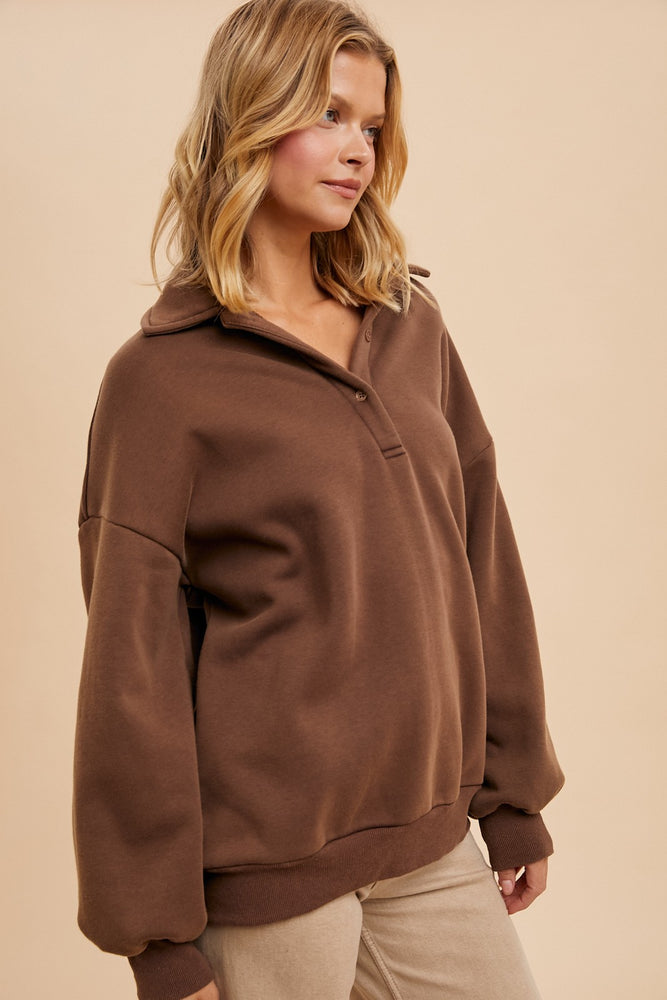 Camel MINERAL WASHED OVERSIZED POLO PULLOVER