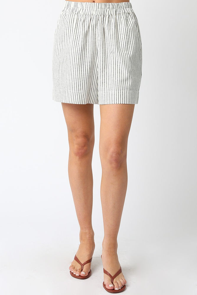 white and black Aria Stripe Shorts