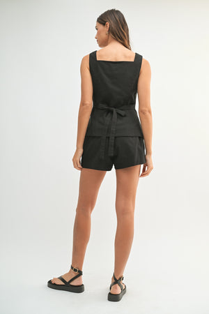 BLACK LINEN MIX SQUARE NECK Vest