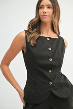 BLACK LINEN MIX SQUARE NECK Vest
