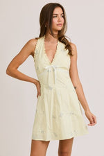 Halter Neck Silver Embroidery Detail Mini Dress