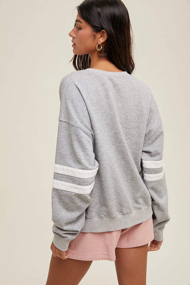 Heather Grey Varsity Striped Knit Pullover