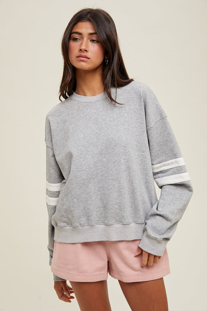 Heather Grey Varsity Striped Knit Pullover
