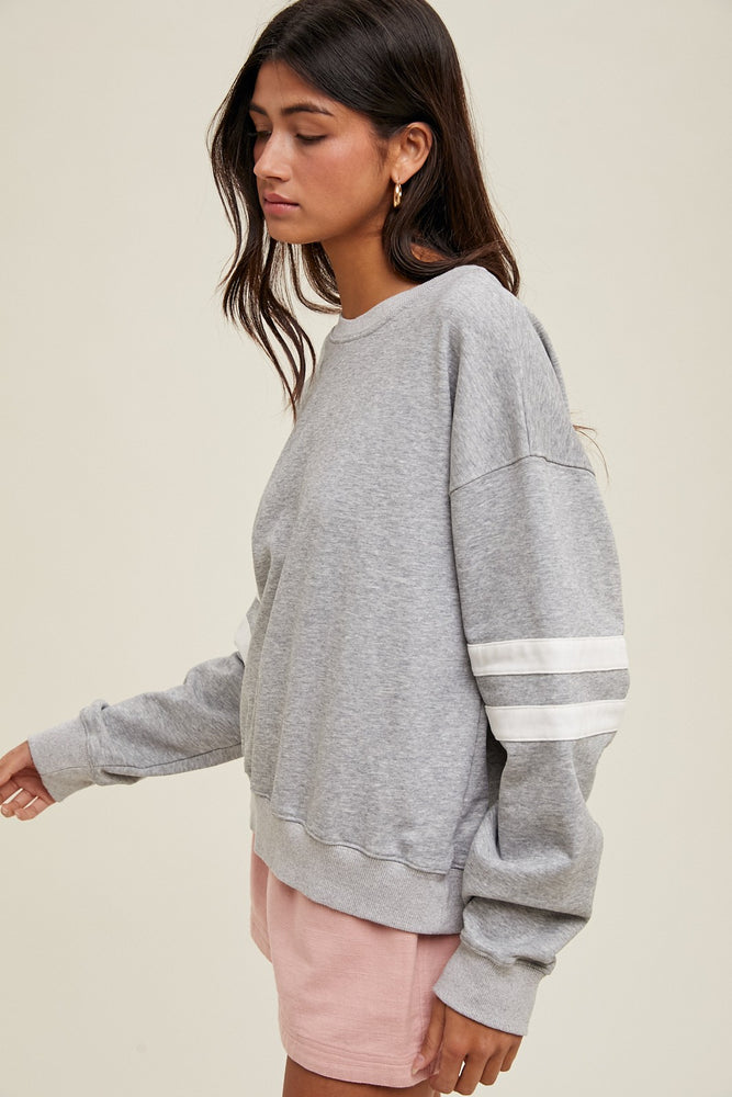 Heather Grey Varsity Striped Knit Pullover