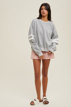Heather Grey Varsity Striped Knit Pullover