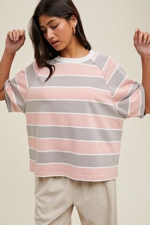 Heather Grey Varsity Striped Knit Pullover
