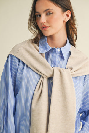 Striped Shrt With Layered Knit Sleeves Top