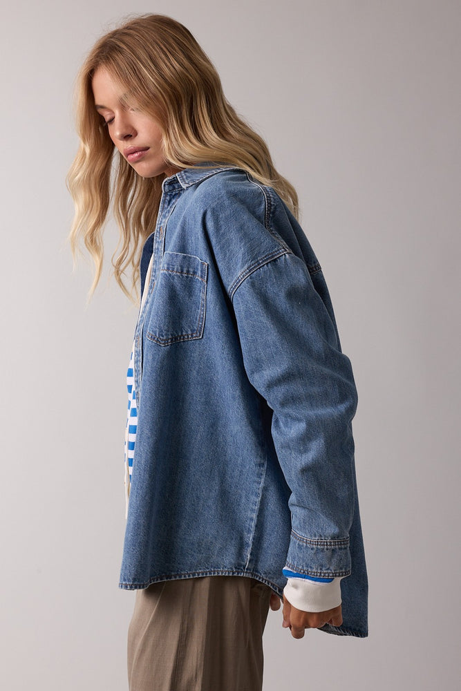 Medium Washed Button-up Denim Shirt