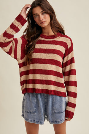 wine and taupe stripe sweater