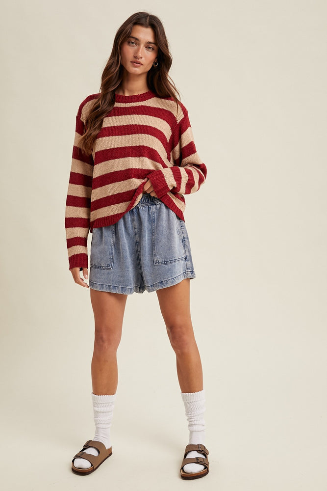 wine and taupe stripe sweater