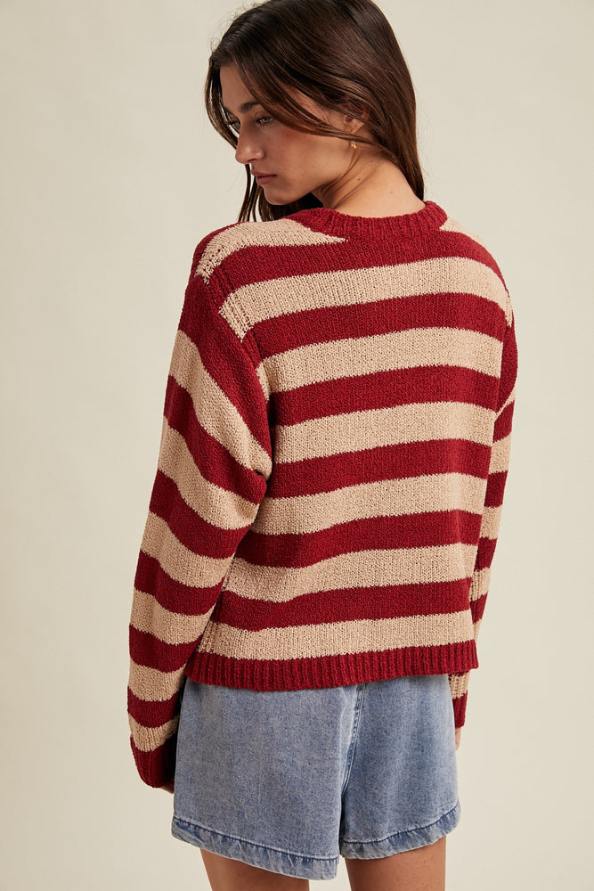 wine and taupe stripe sweater