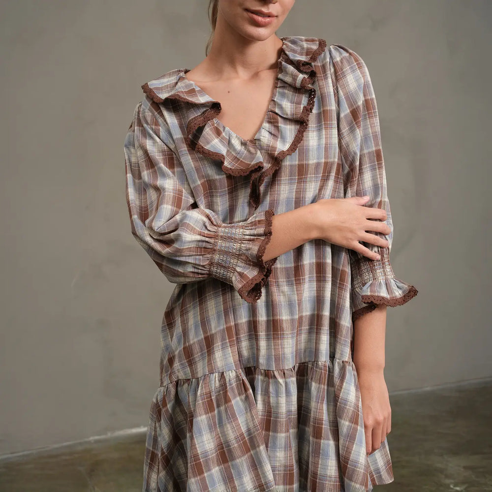 Biege Frill Collar Cotton Blouse