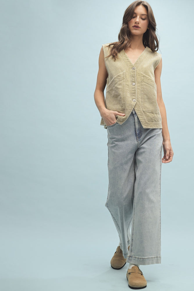 Taupe Corduroy Button-up Vest