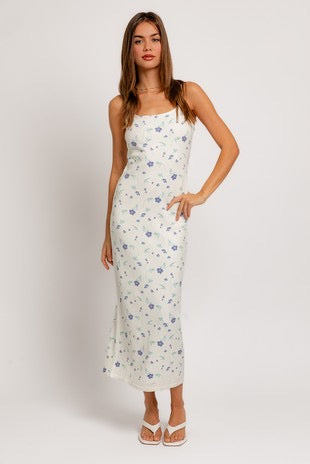 White maxi with blue floral