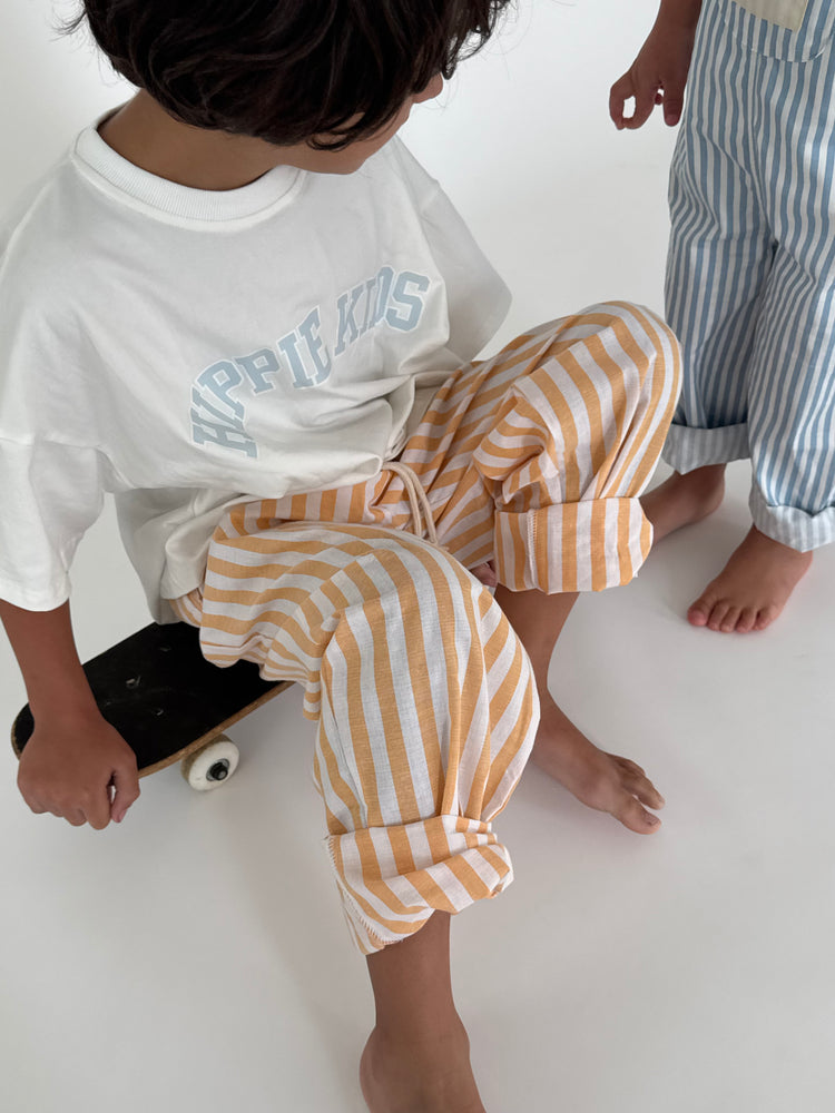 Yellow Striped Unisex Kids Pants