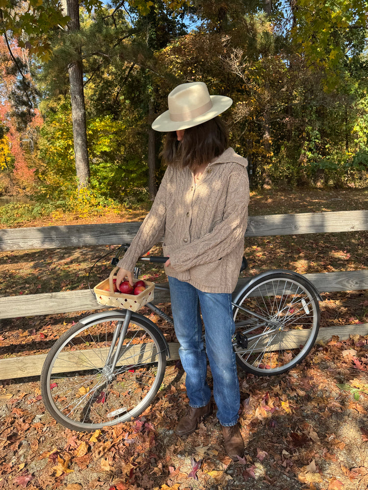 Beige oversized sweater with cable knit look