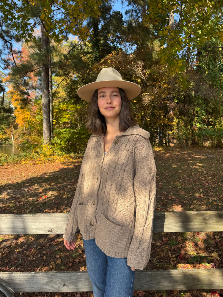 Beige oversized sweater with cable knit look