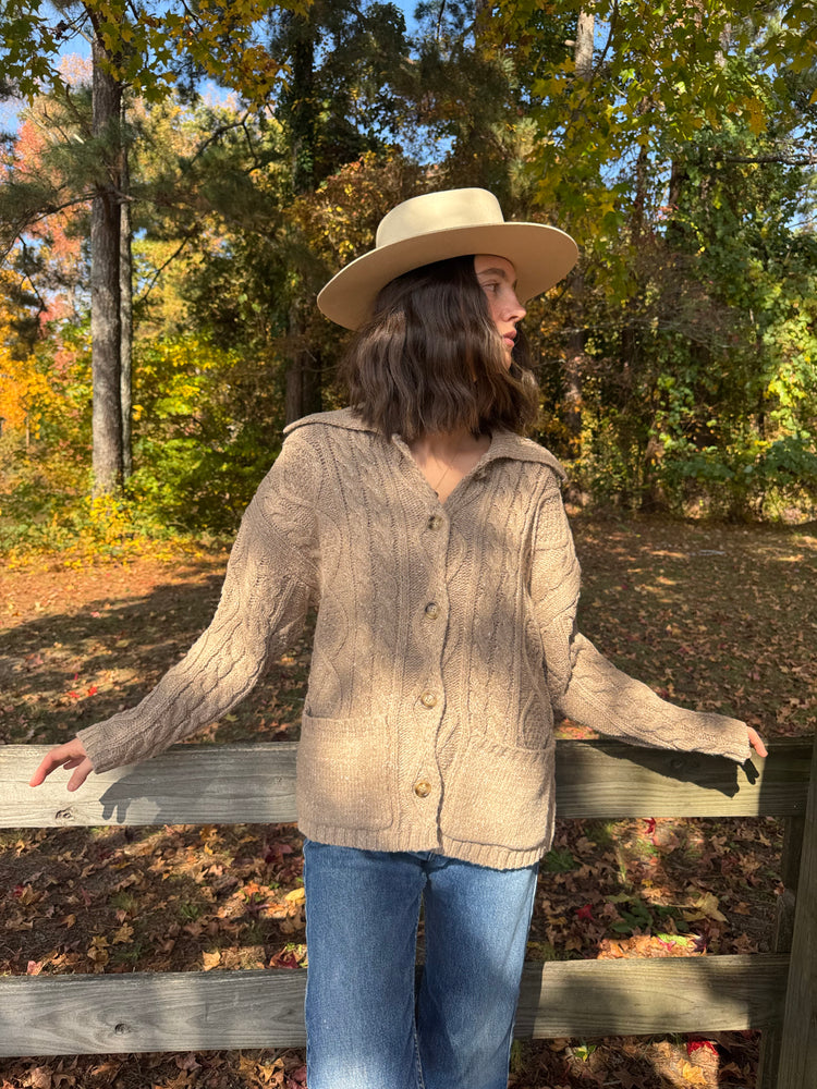 Beige oversized sweater with cable knit look