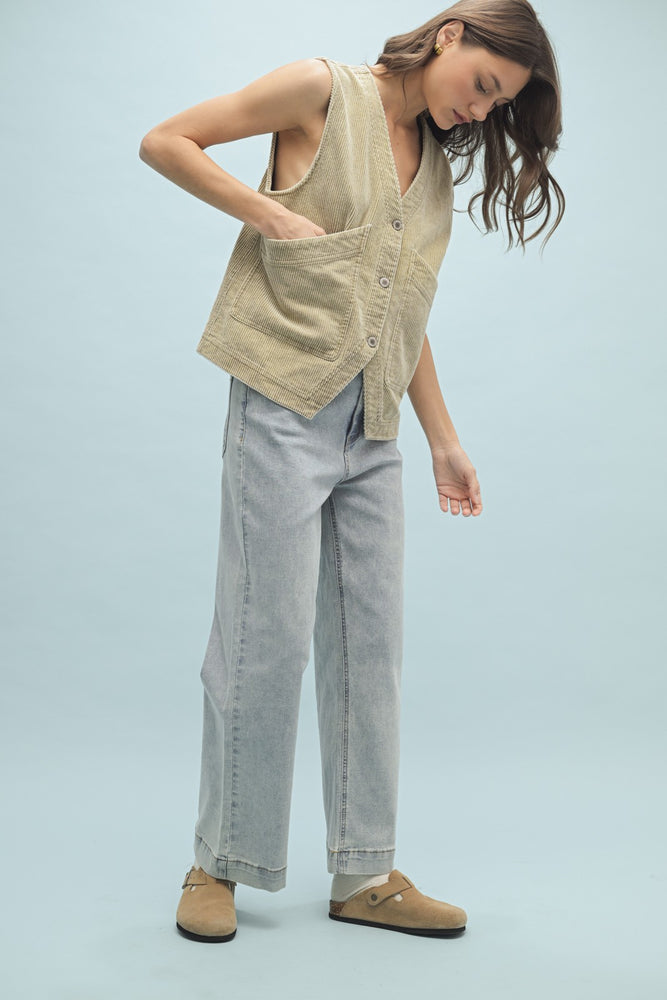 Taupe Corduroy Button-up Vest