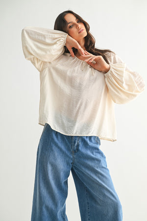 Cream Drop Shoulder Loose Blouse