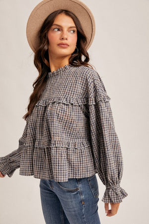 Ruffled Plaid oversized Crop Blouse