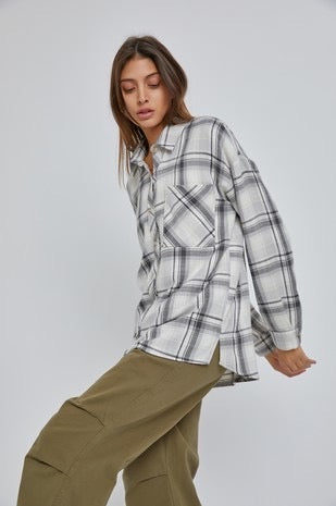 Grey Oversized Plaid Button Up