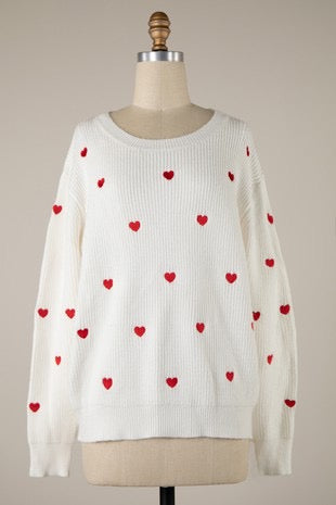 Ivory & Red Hearts Sweater
