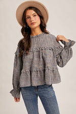 Ruffled Plaid oversized Crop Blouse