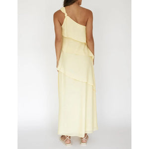 Yellow One Shoulder Knotted Maxi Dress