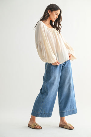 Cream Drop Shoulder Loose Blouse