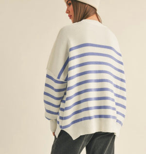 Blue and white striped sweater