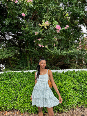 Blue floral tie dress