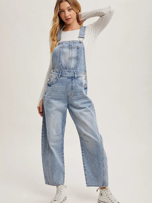 Light wash Denim Barrel Overalls