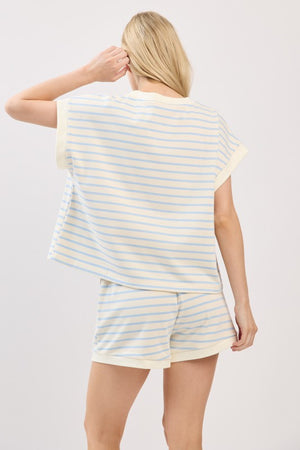 Light blue striped top
