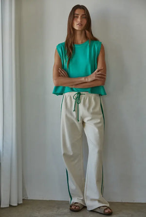 Knit cotton French terry contrast pants